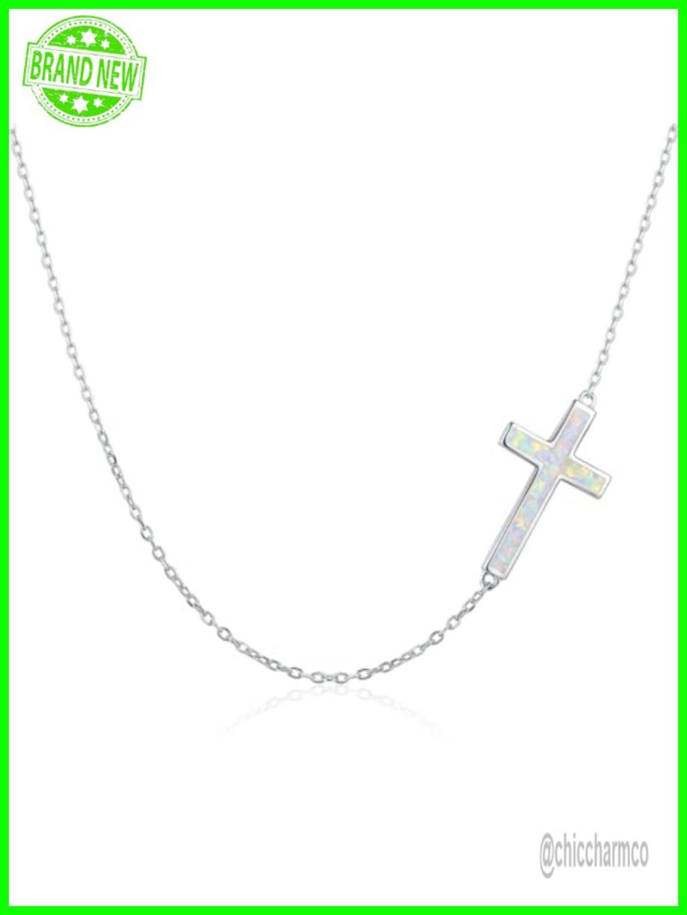 Sideways Cross Necklace Created Opal Gold Plated Christian Confirmation Gift